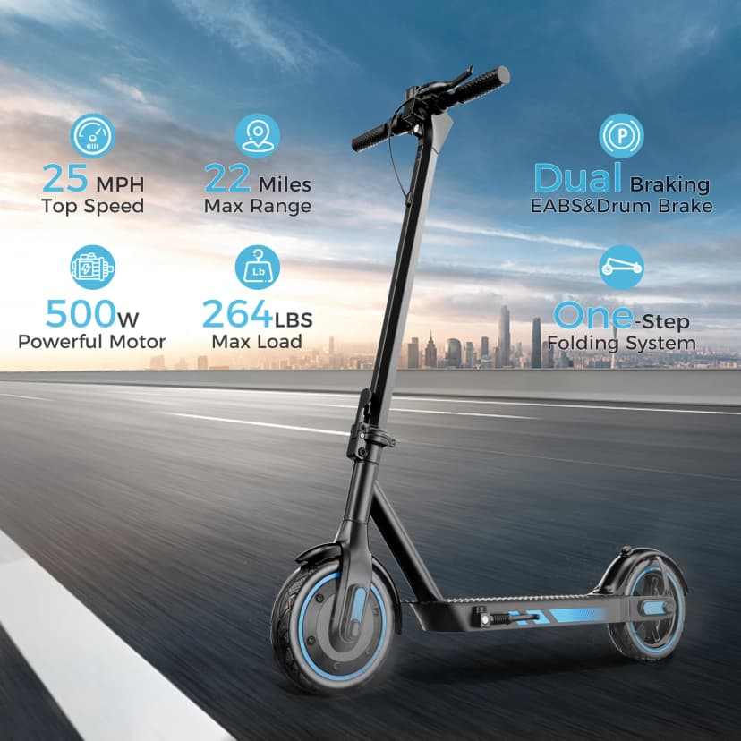 V10 Electric Scooter, 500W Motor, 35km Range, 10.5Ah Battery, Foldable City Commuter Scooter with LCD Display